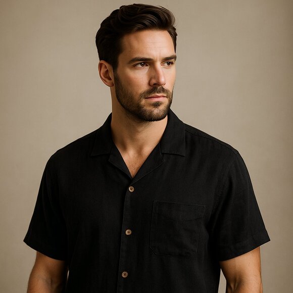 Tommy Bahama Black Linen Short-Sleeve Button-Up Shirt - Size XL - Picture 1 of 7